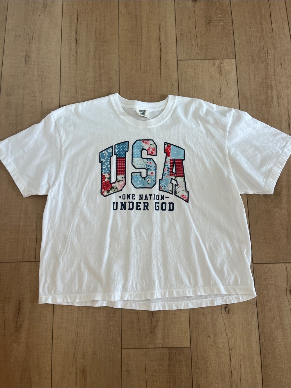 Comfort Colors White USA Graphic Tee with Red & Blue Accents
